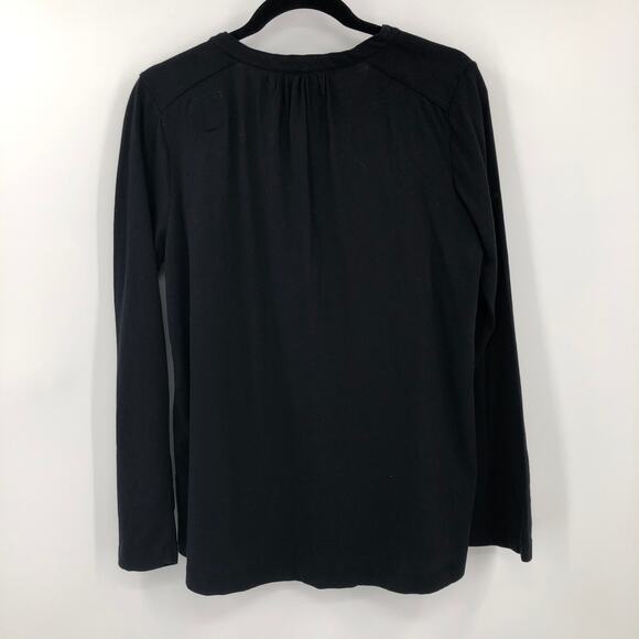 Chaser Black V-Neck Button Detail Pullover Lightweight Long Sleeve Top Shirt - Picture 3 of 8